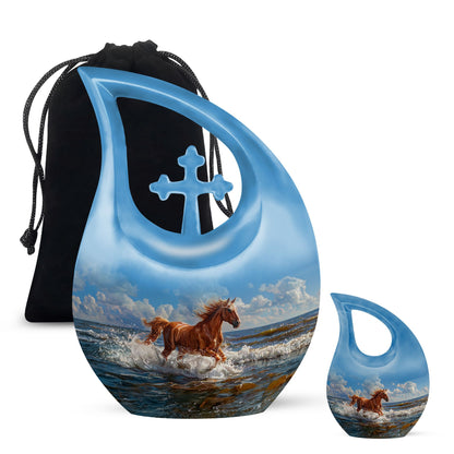 10 inch Running Horse Urn with Cross Drop design