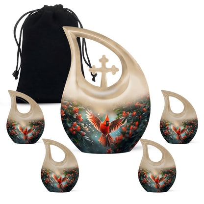 Cardinal Theme Large Urn With 4 Keepsake Urn