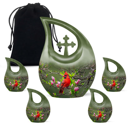 Cardinal Theme Large Urn With 4 Keepsake Urn