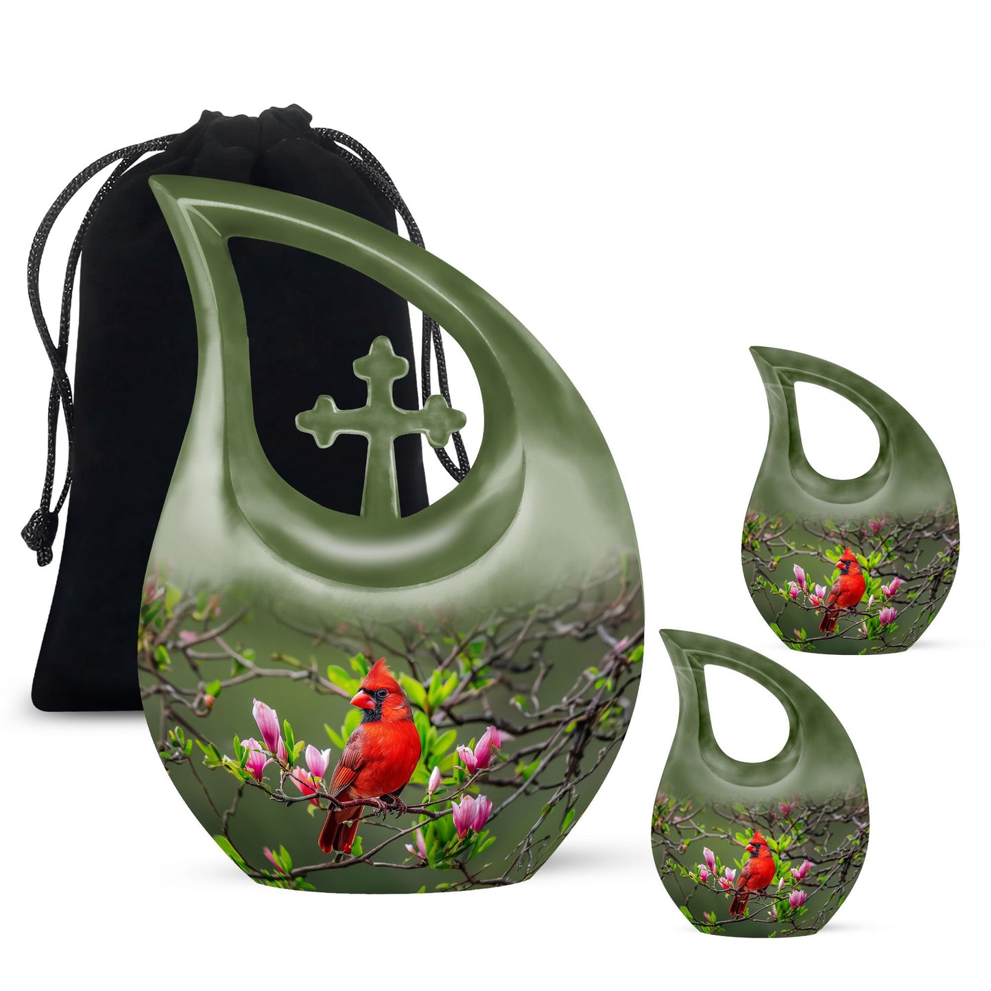 Cardinal Theme Large Urn With 2 Keepsake Urn
