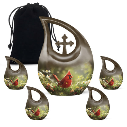 Cardinal Theme Large Urn With 4 Keepsake Urn