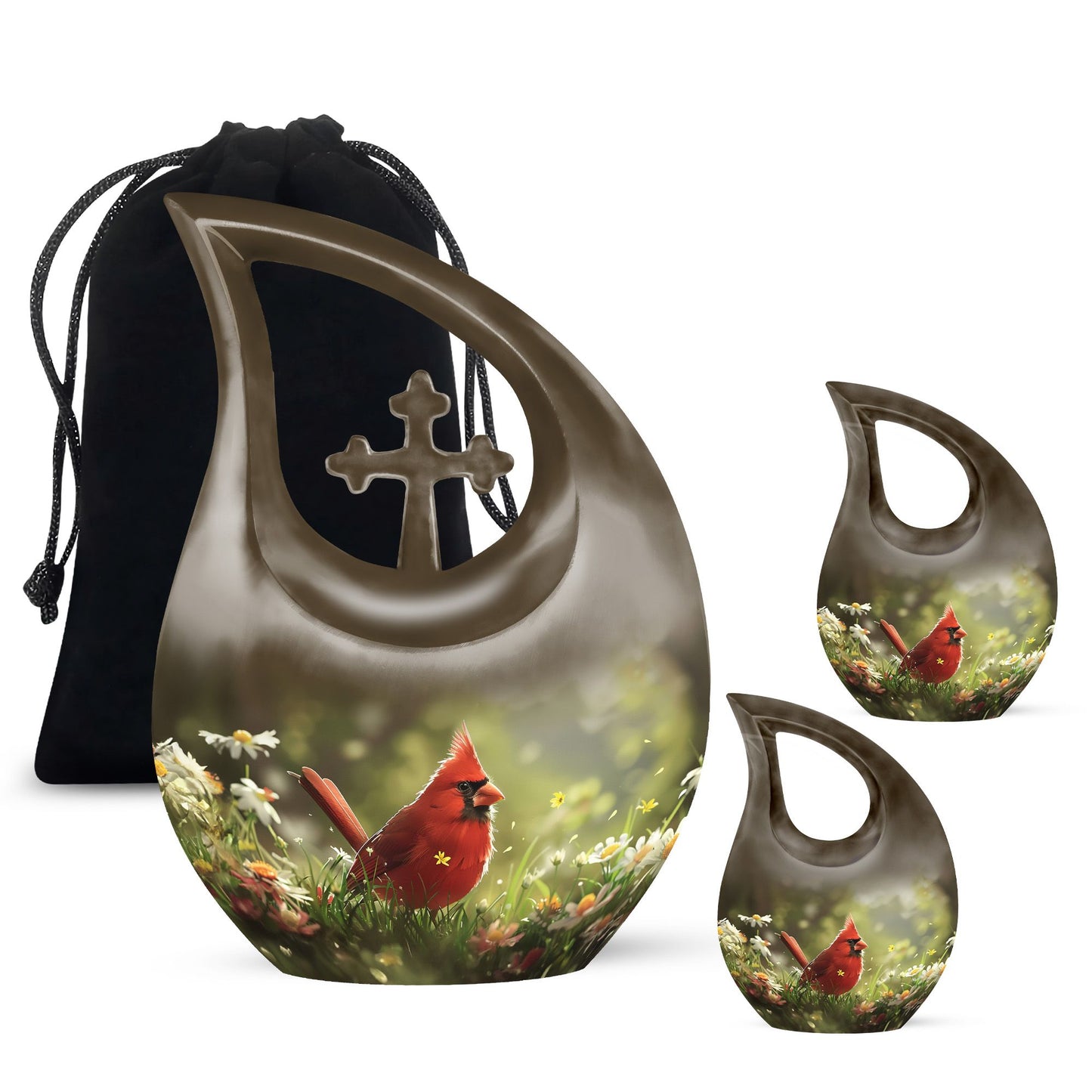 Cardinal Theme Large Urn With 2 Keepsake Urn