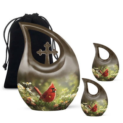 Cardinal Theme Large Urn With 2 Keepsake Urn