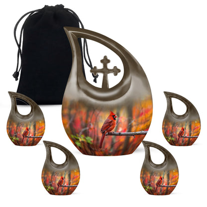 Cardinal Theme Large Urn With 4 Keepsake Urn
