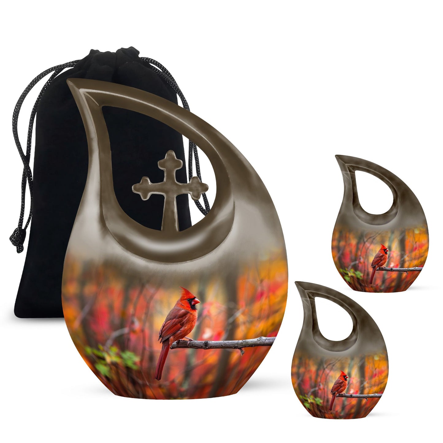 Cardinal Theme Large Urn With 2 Keepsake Urn