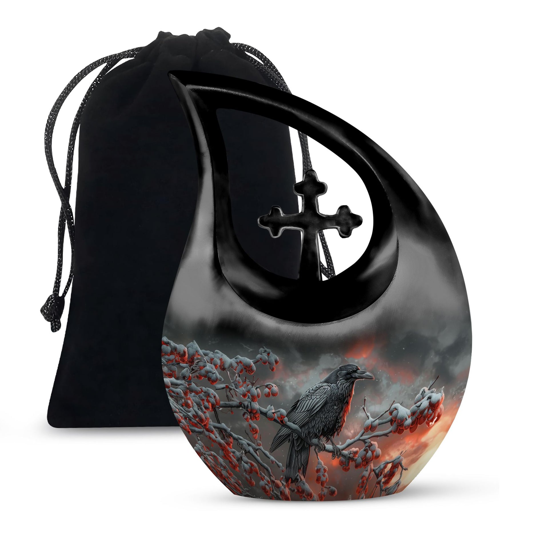 10 Inch Crow Urn with Cross Drop design Urn