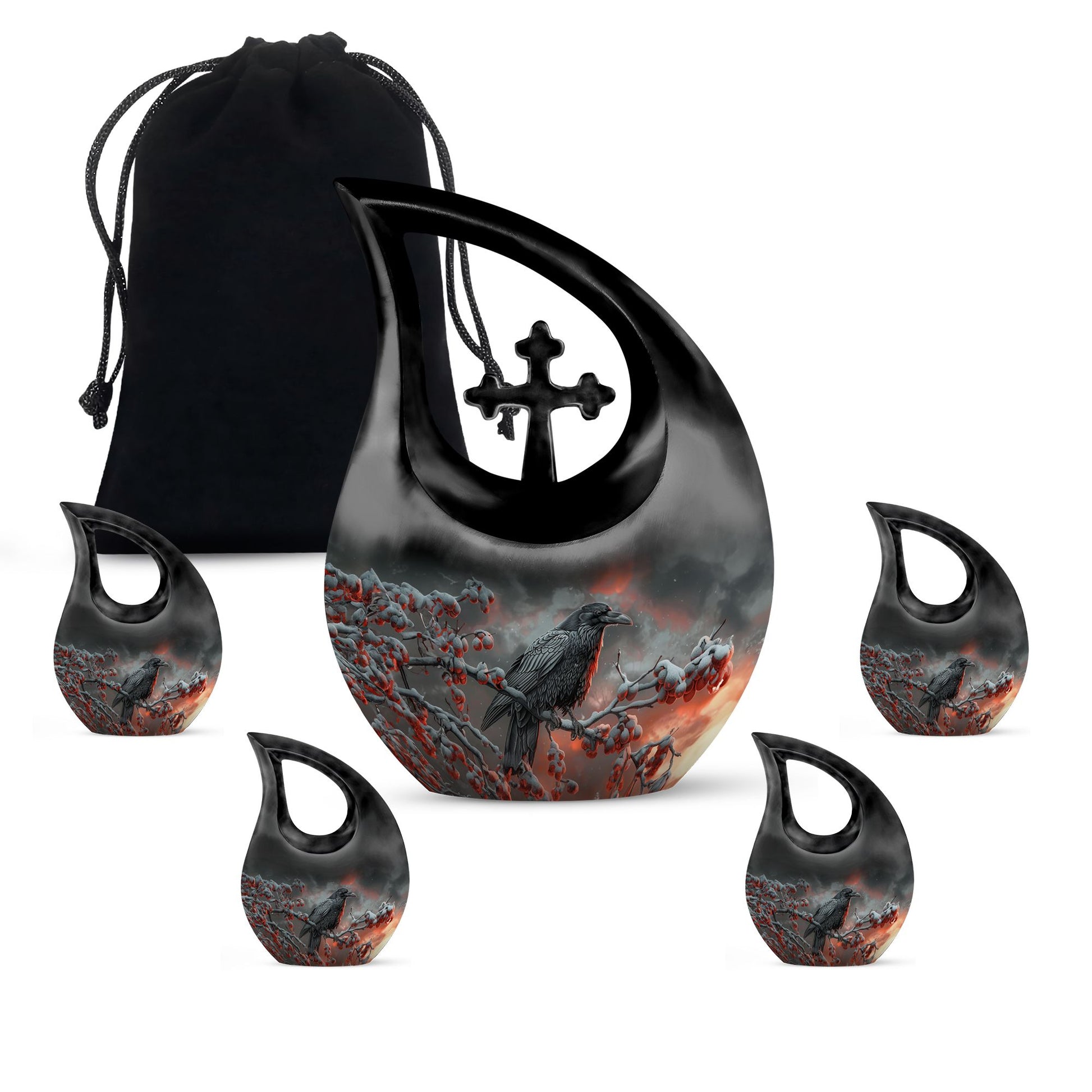 10 Inch Crow Urn with Cross Drop design Urn