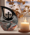 10 Inch Crow Urn with Cross Drop design Urn