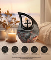 10 Inch Crow Urn with Cross Drop design Urn