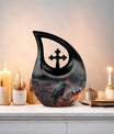 10 Inch Crow Urn with Cross Drop design Urn
