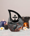 10 Inch Crow Urn with Cross Drop design Urn