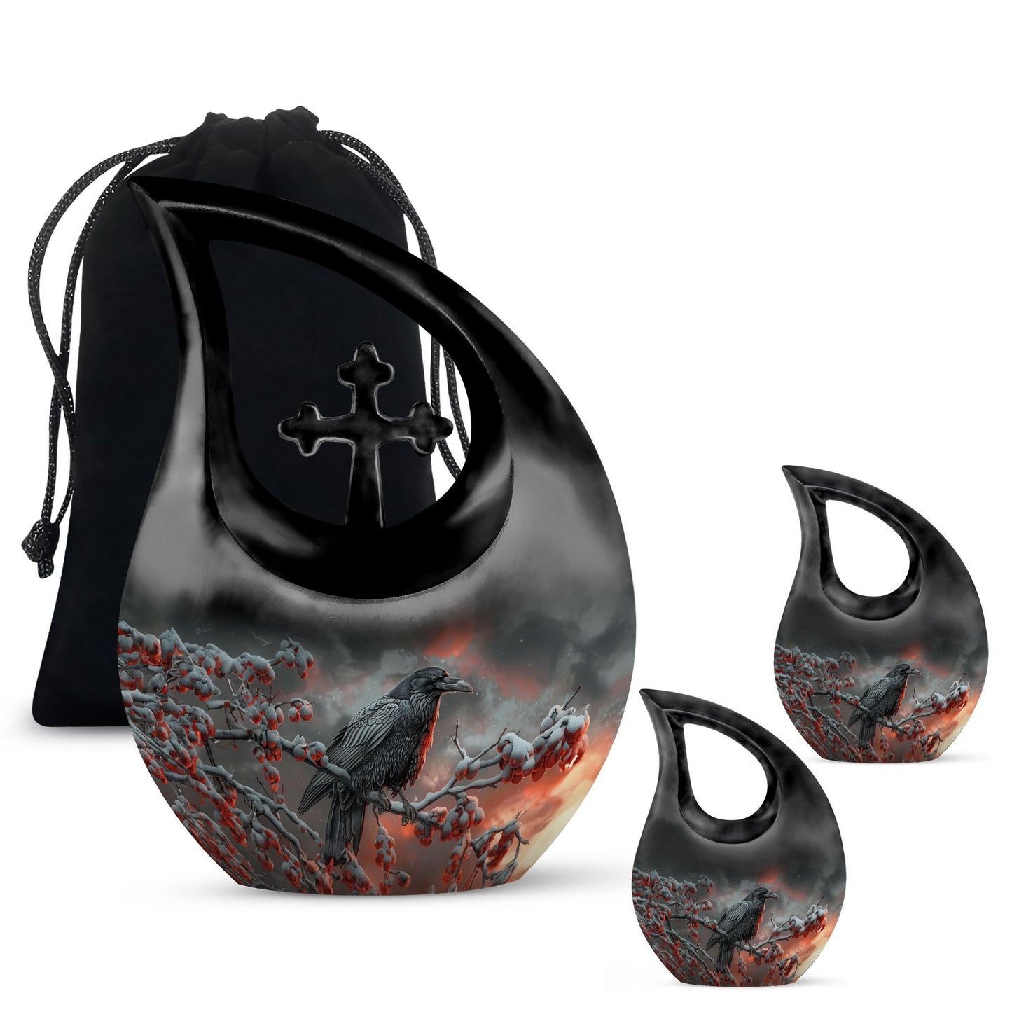 10 Inch Crow Urn with Cross Drop design Urn