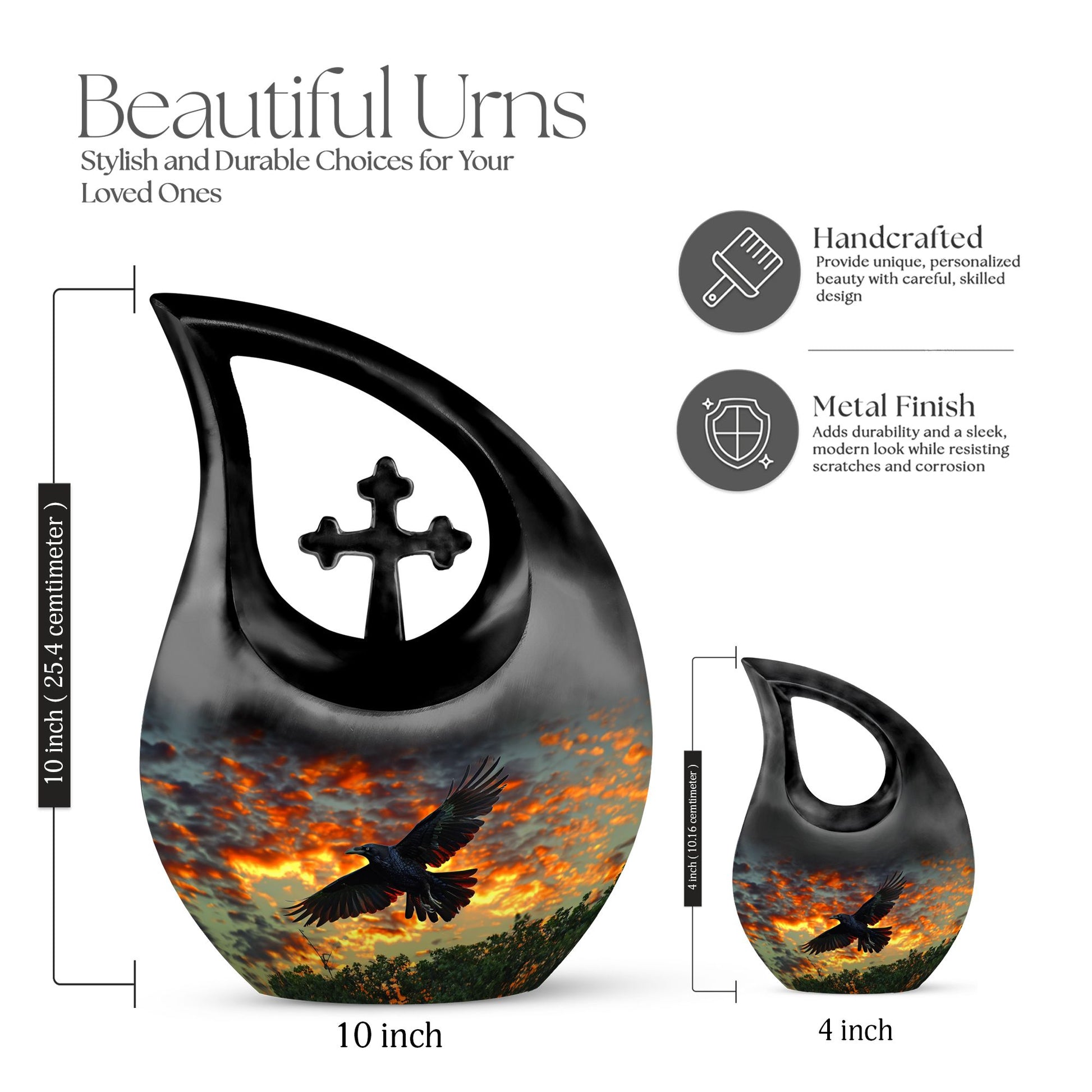Cross Drop 10 Inch Crow Urn