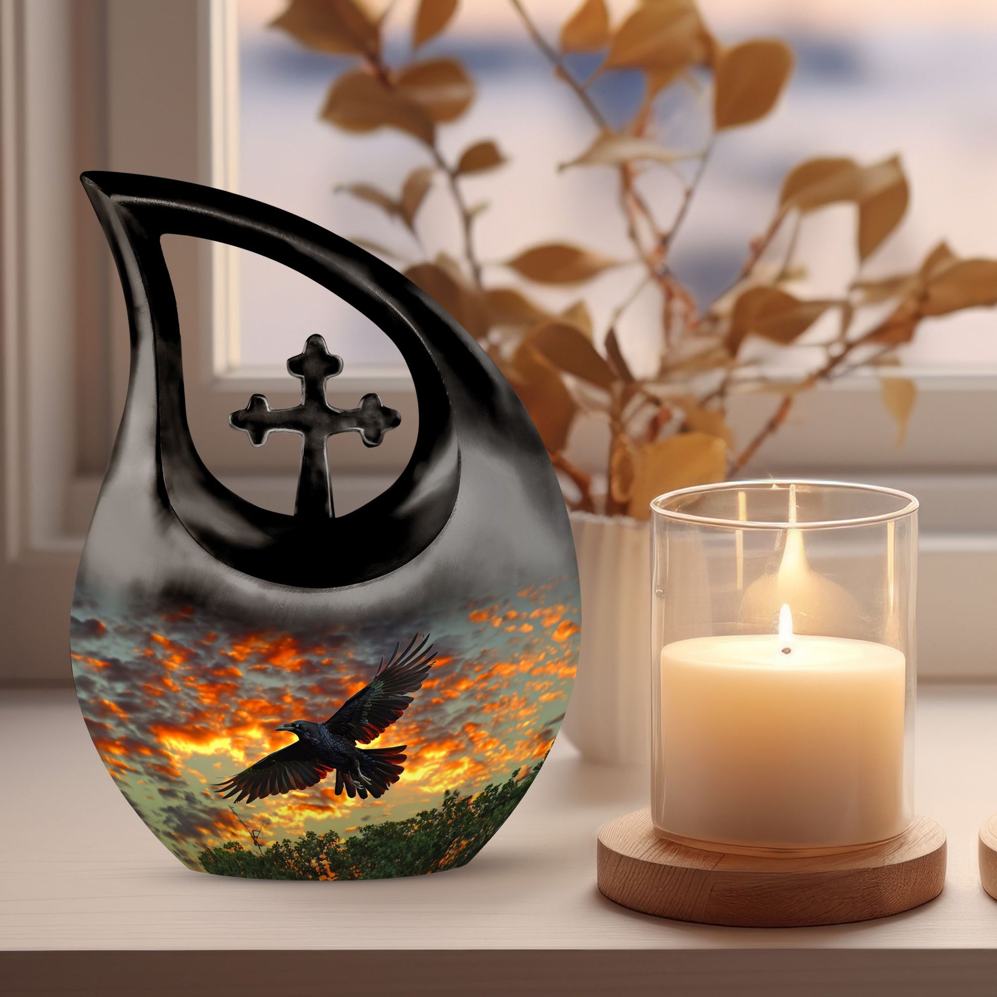 Cross Drop 10 Inch Crow Urn