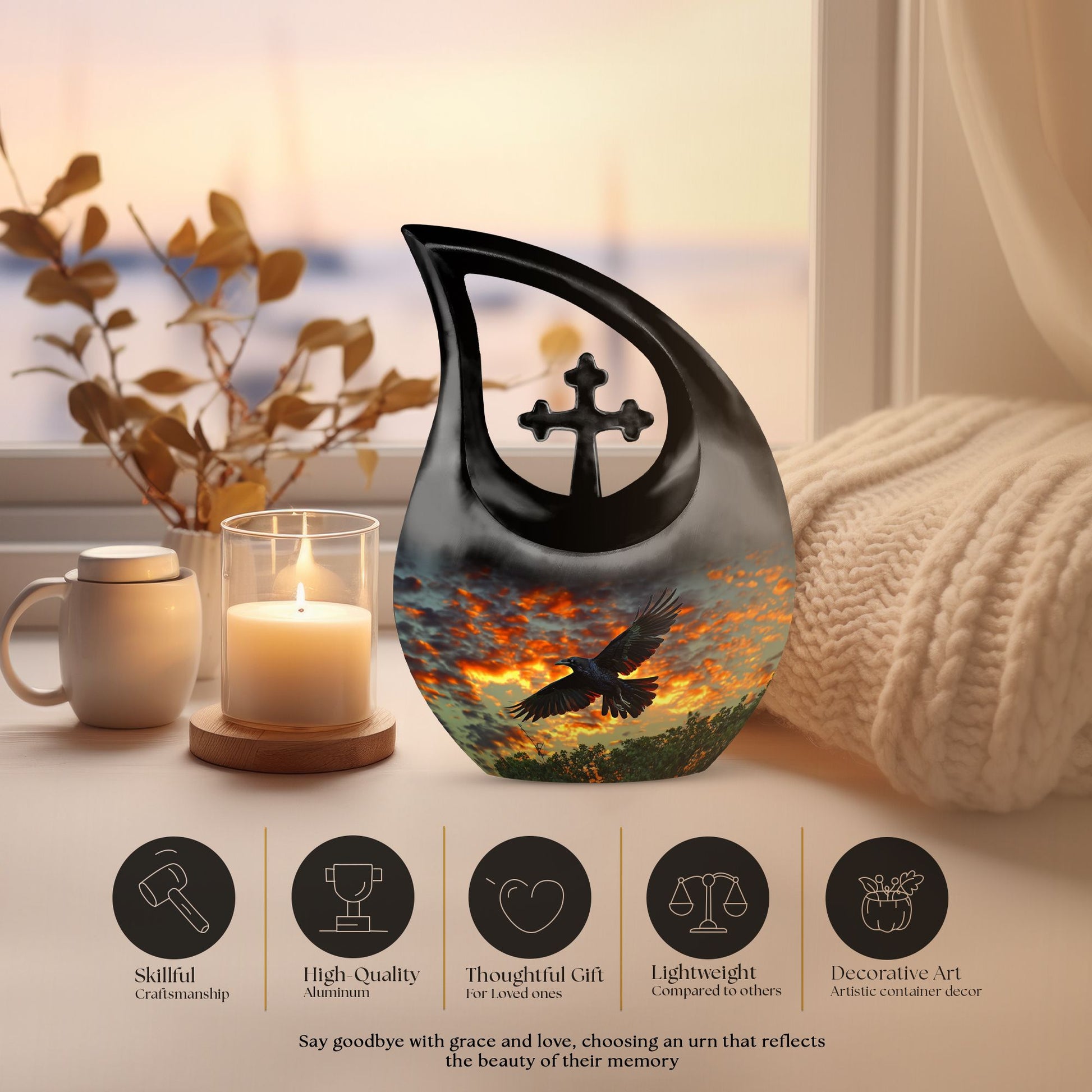 Cross Drop 10 Inch Crow Urn