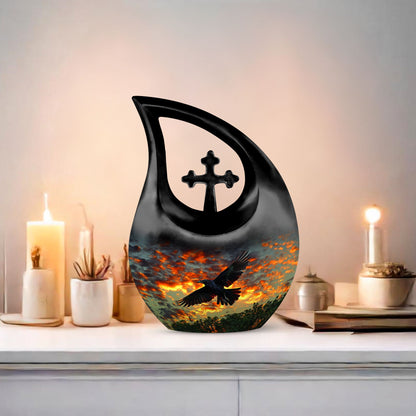 Cross Drop 10 Inch Crow Urn