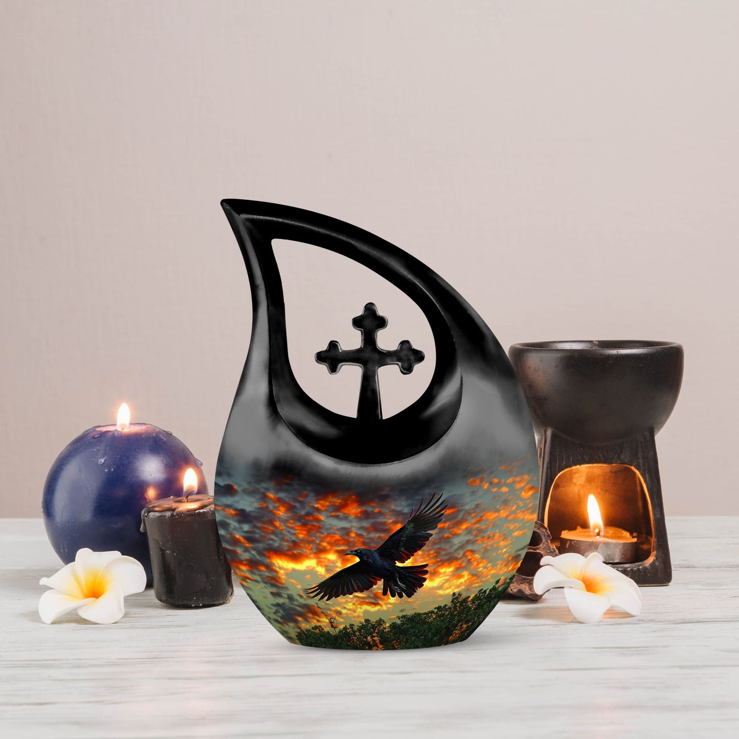 Cross Drop 10 Inch Crow Urn