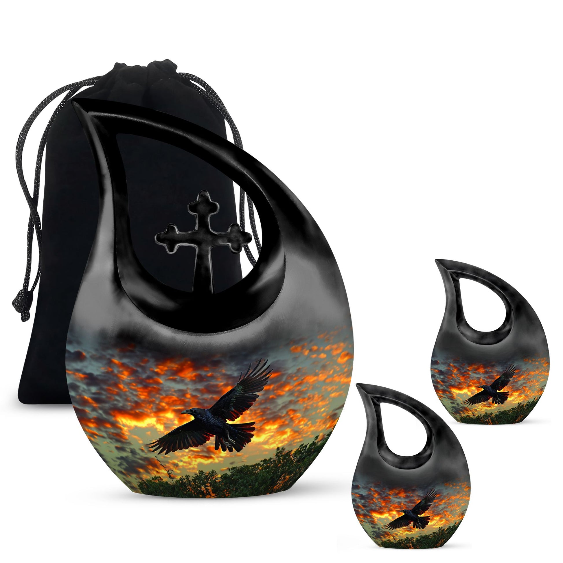 Cross Drop 10 Inch Crow Urn
