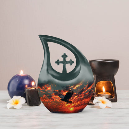 Cross Drop design Crow Urn
