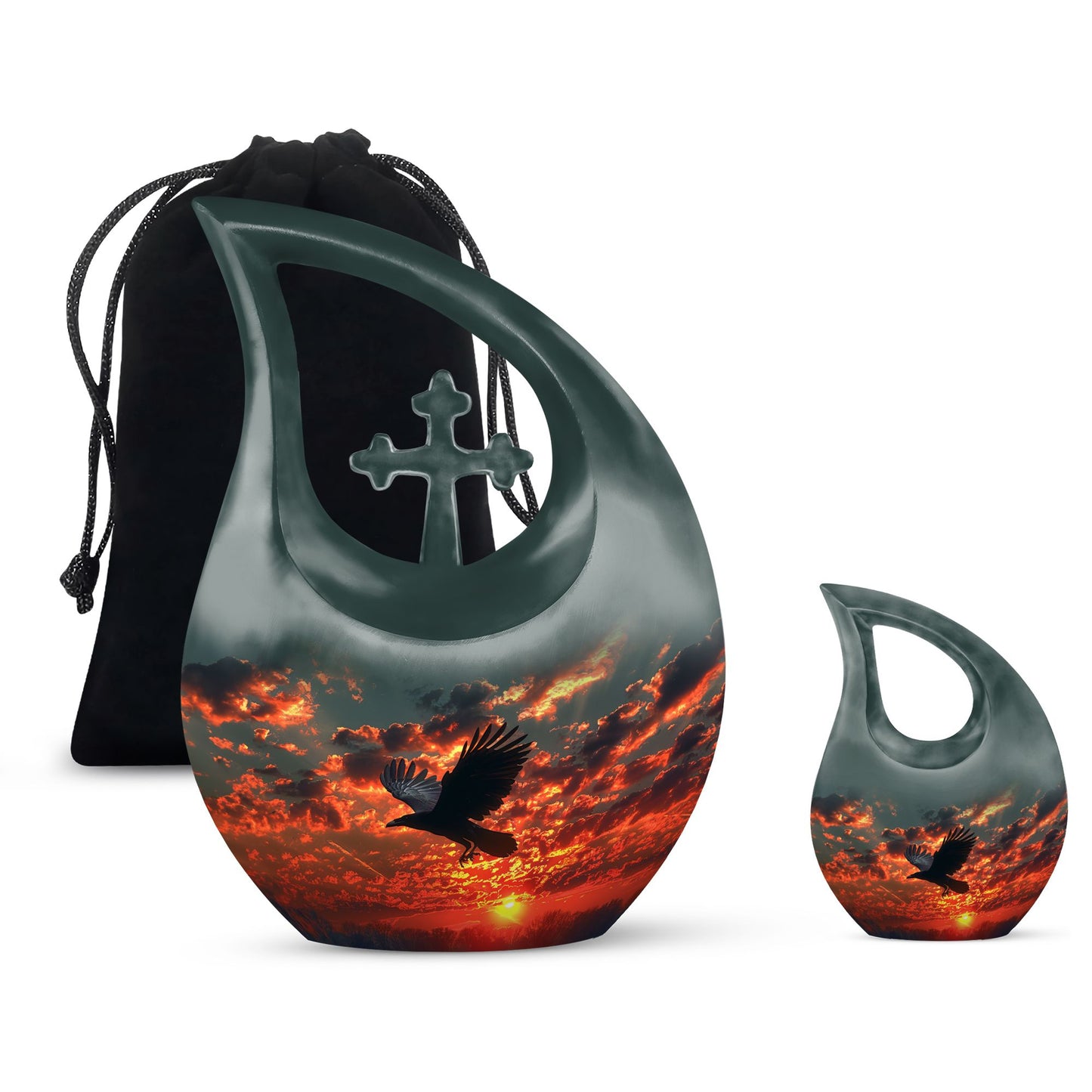 Cross Drop design Crow Urn