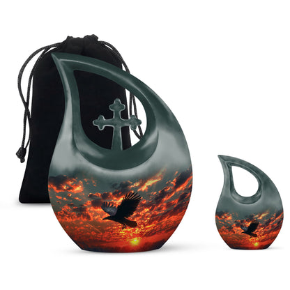 Cross Drop design Crow Urn