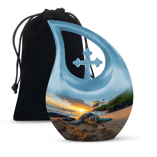 10-inch affordable Turtle Urn with Cross Drop design