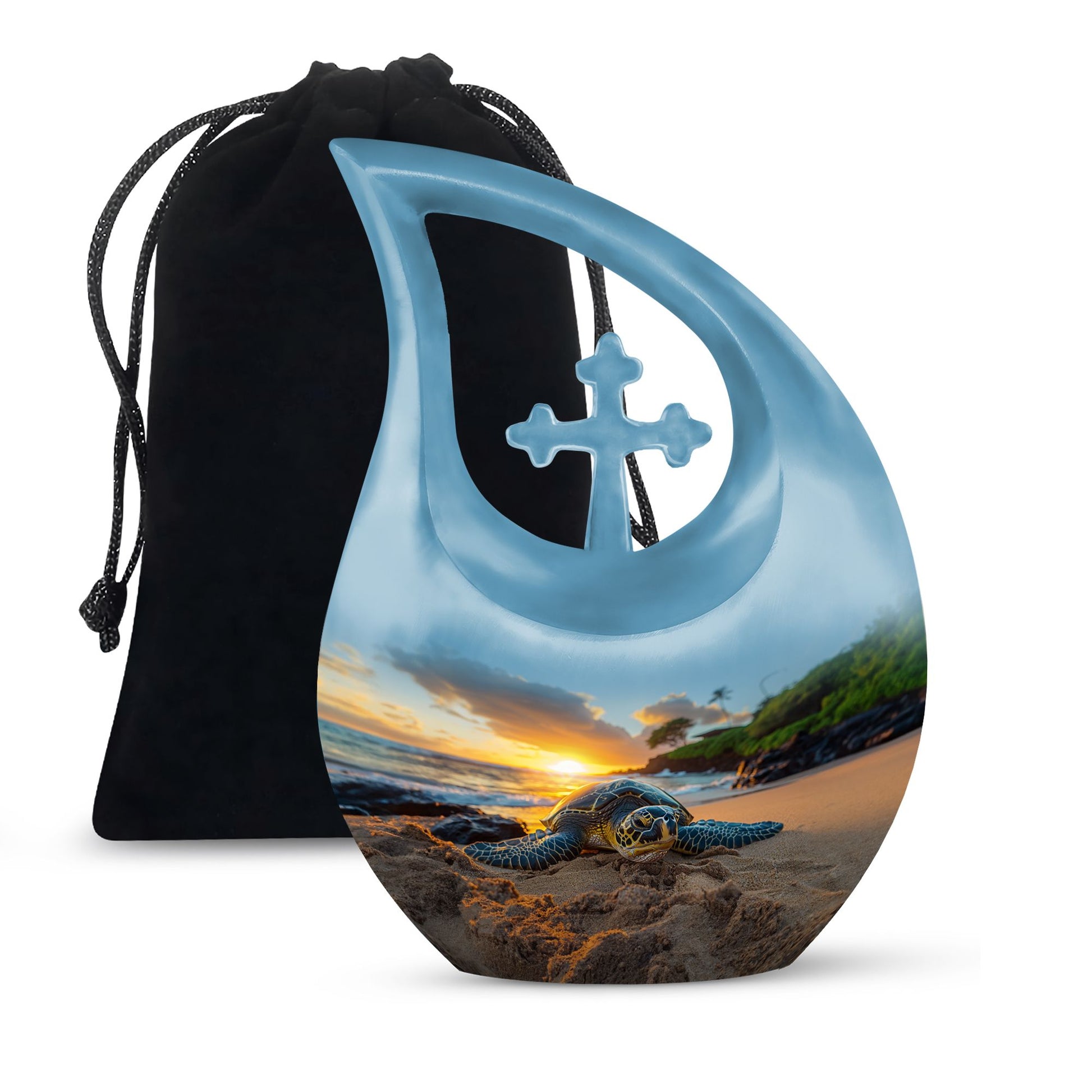 Turtle Memorial Urn - Blue Adult Urns For Human Ashes For Mom and Dad