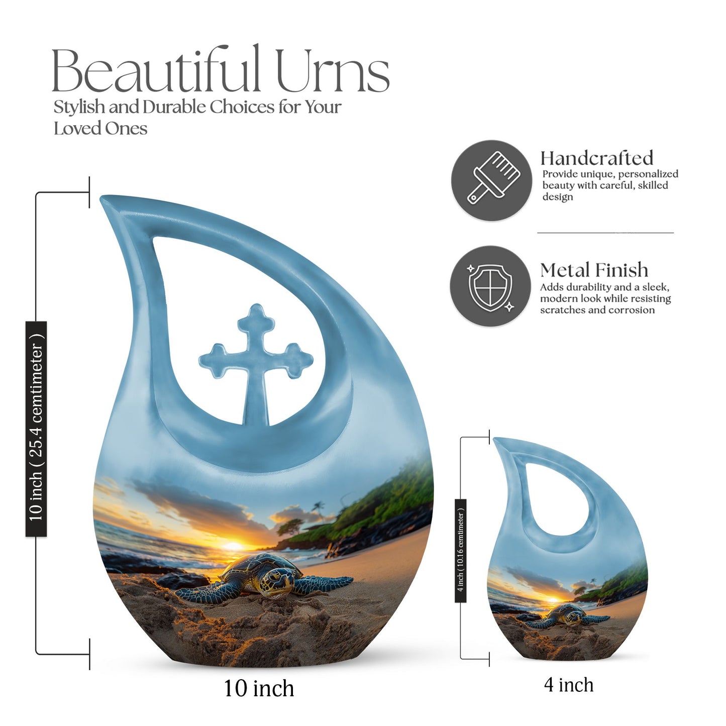 10-inch affordable Turtle Urn with Cross Drop design