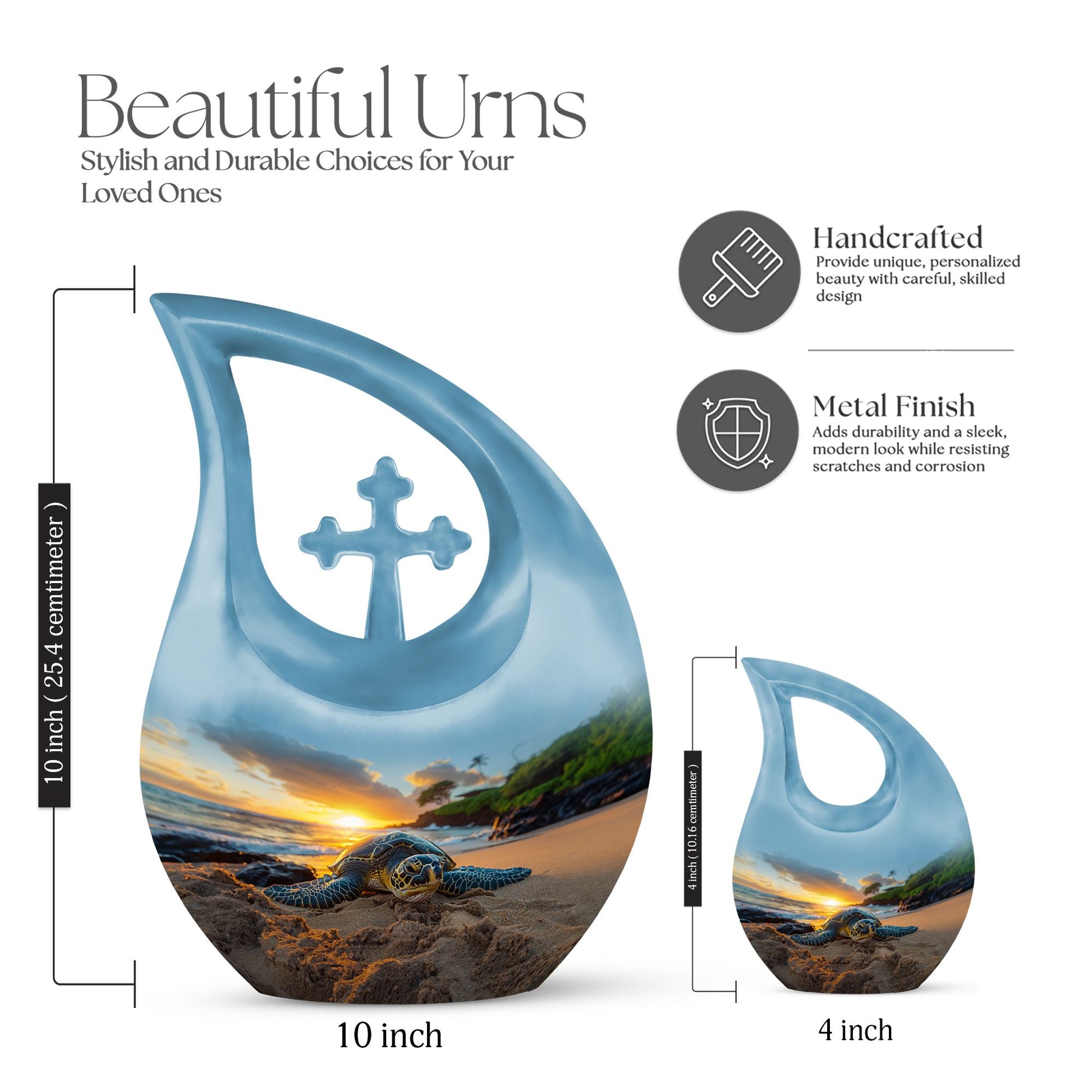 10-inch affordable Turtle Urn with Cross Drop design