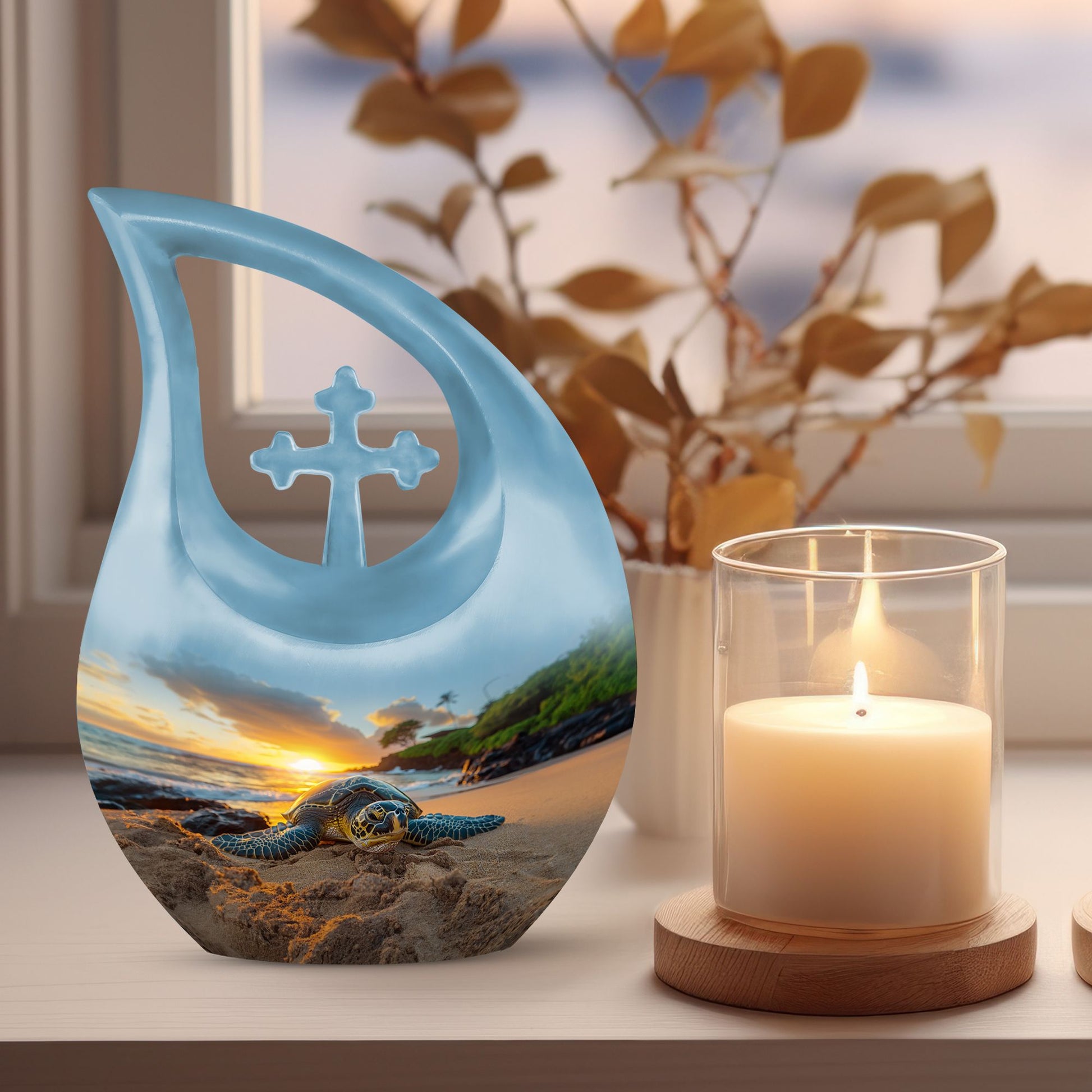 10-inch affordable Turtle Urn with Cross Drop design