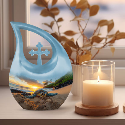 10-inch affordable Turtle Urn with Cross Drop design