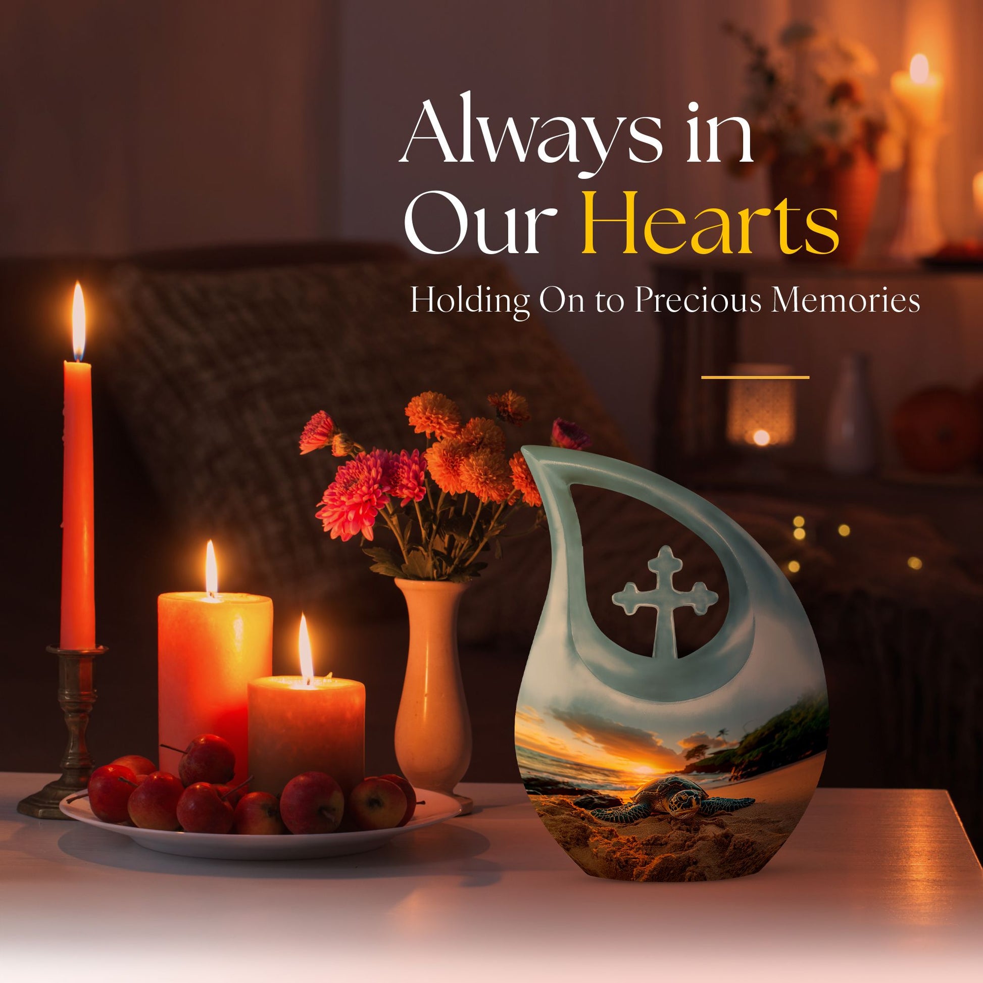 10-inch affordable Turtle Urn with Cross Drop design