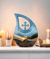 10-inch affordable Turtle Urn with Cross Drop design
