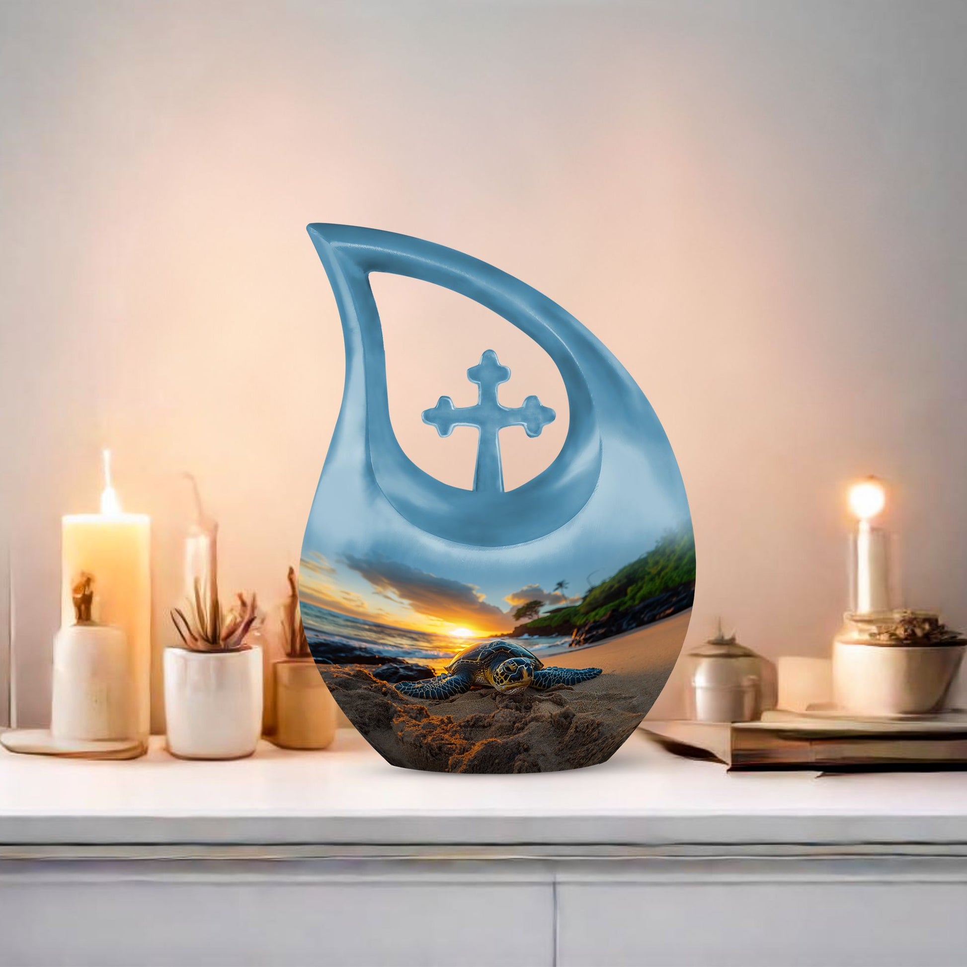 10-inch affordable Turtle Urn with Cross Drop design