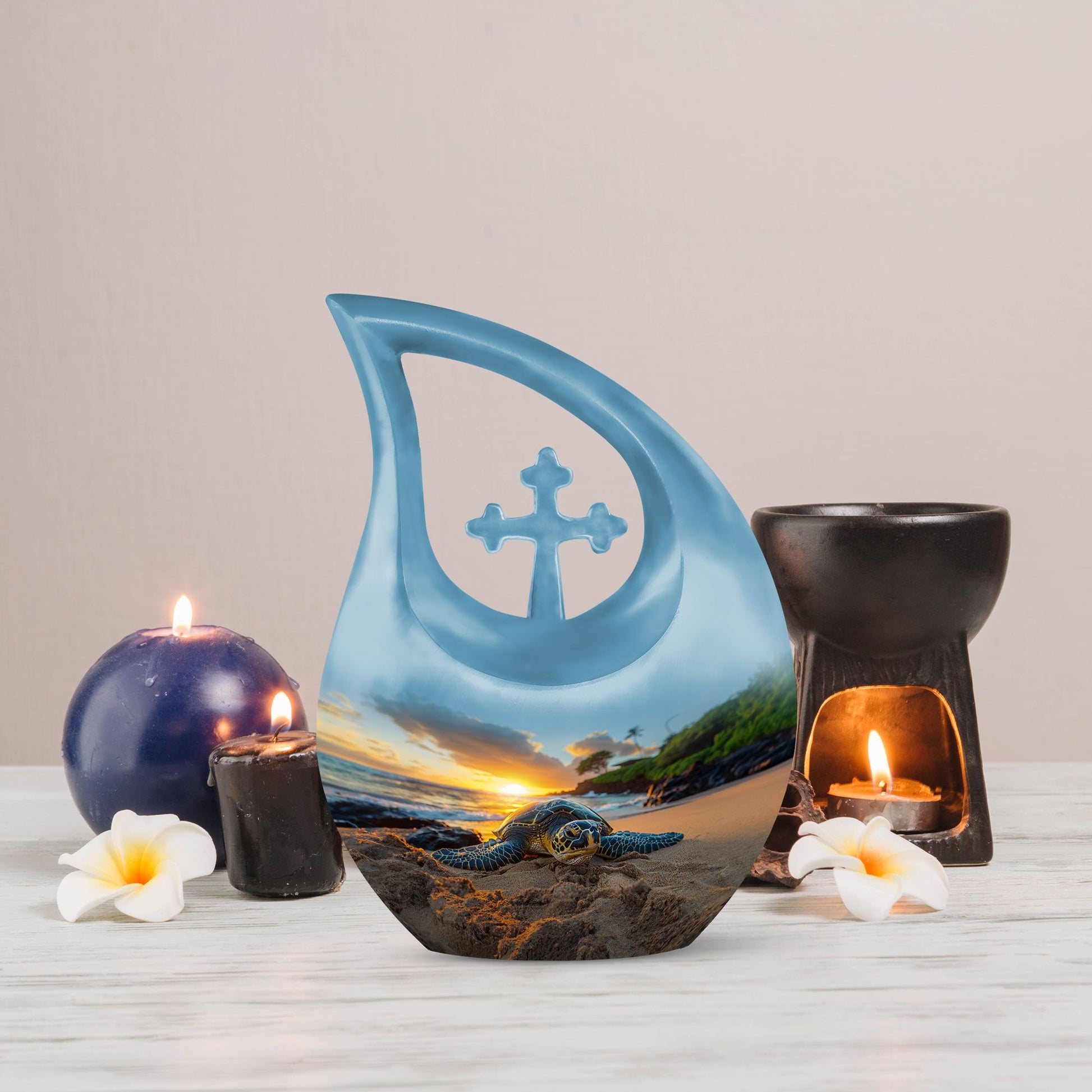 10-inch affordable Turtle Urn with Cross Drop design