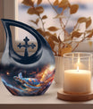 10-inch Personalized Turtle Urn with Cross Drop design.