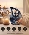 10-inch Personalized Turtle Urn with Cross Drop design.