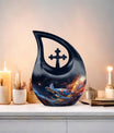 10-inch Personalized Turtle Urn with Cross Drop design.