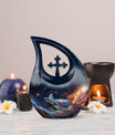 10-inch Personalized Turtle Urn with Cross Drop design.