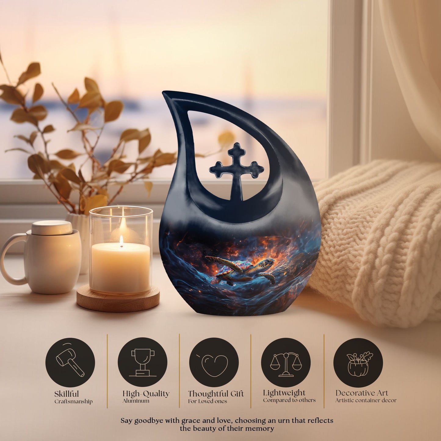 Cross Drop Design Turtle urn for ashes