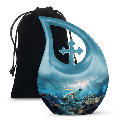 10-inch Turtle-themed Cross Drop Urn