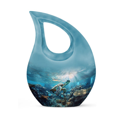 10-inch Turtle-themed Cross Drop Urn