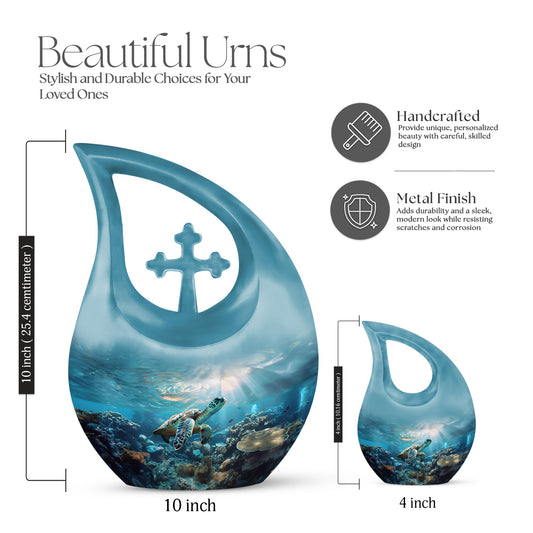 10-inch Turtle-themed Cross Drop Urn