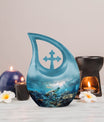10-inch Turtle-themed Cross Drop Urn