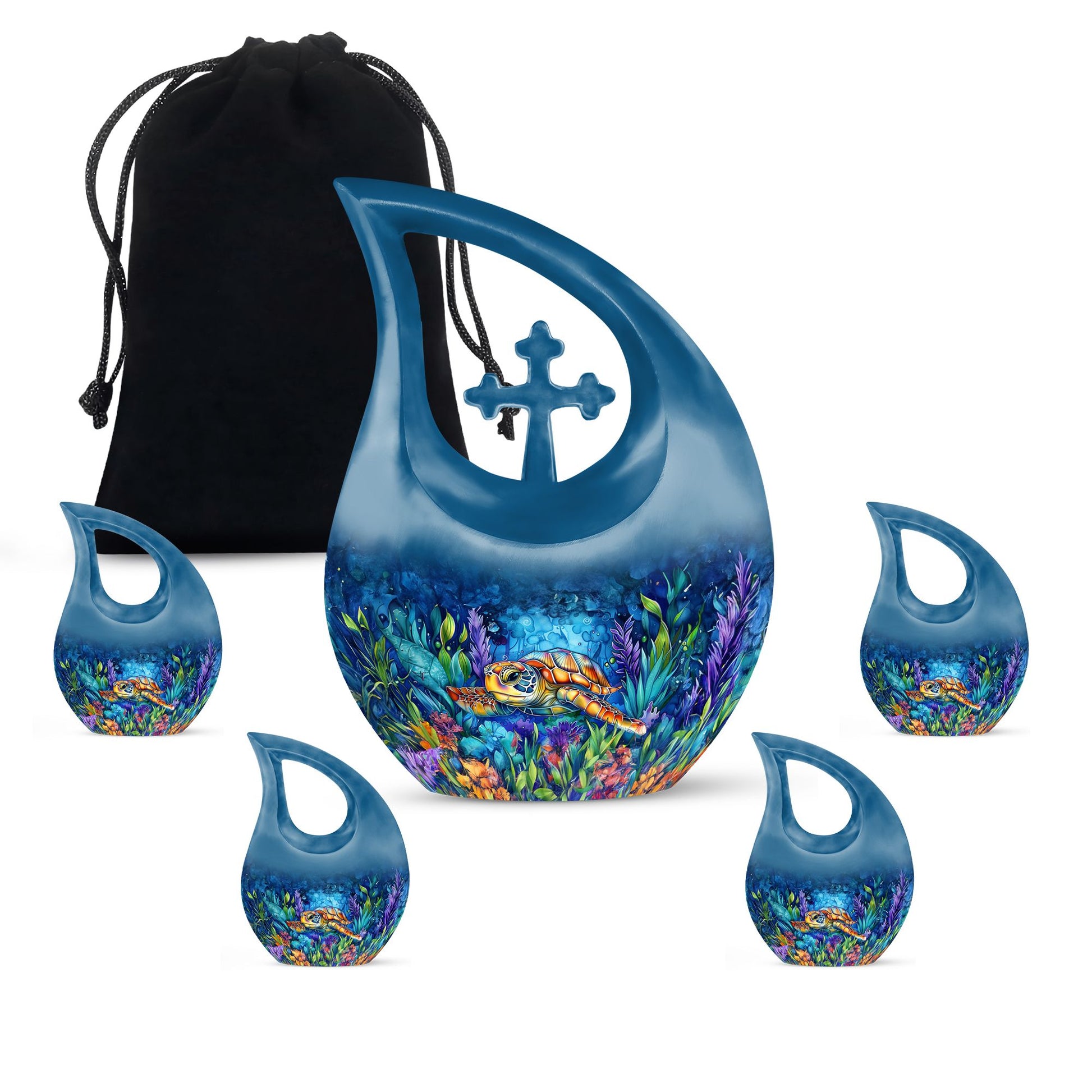 Turtle Theme Large Urn With 4 Keepsake Urn