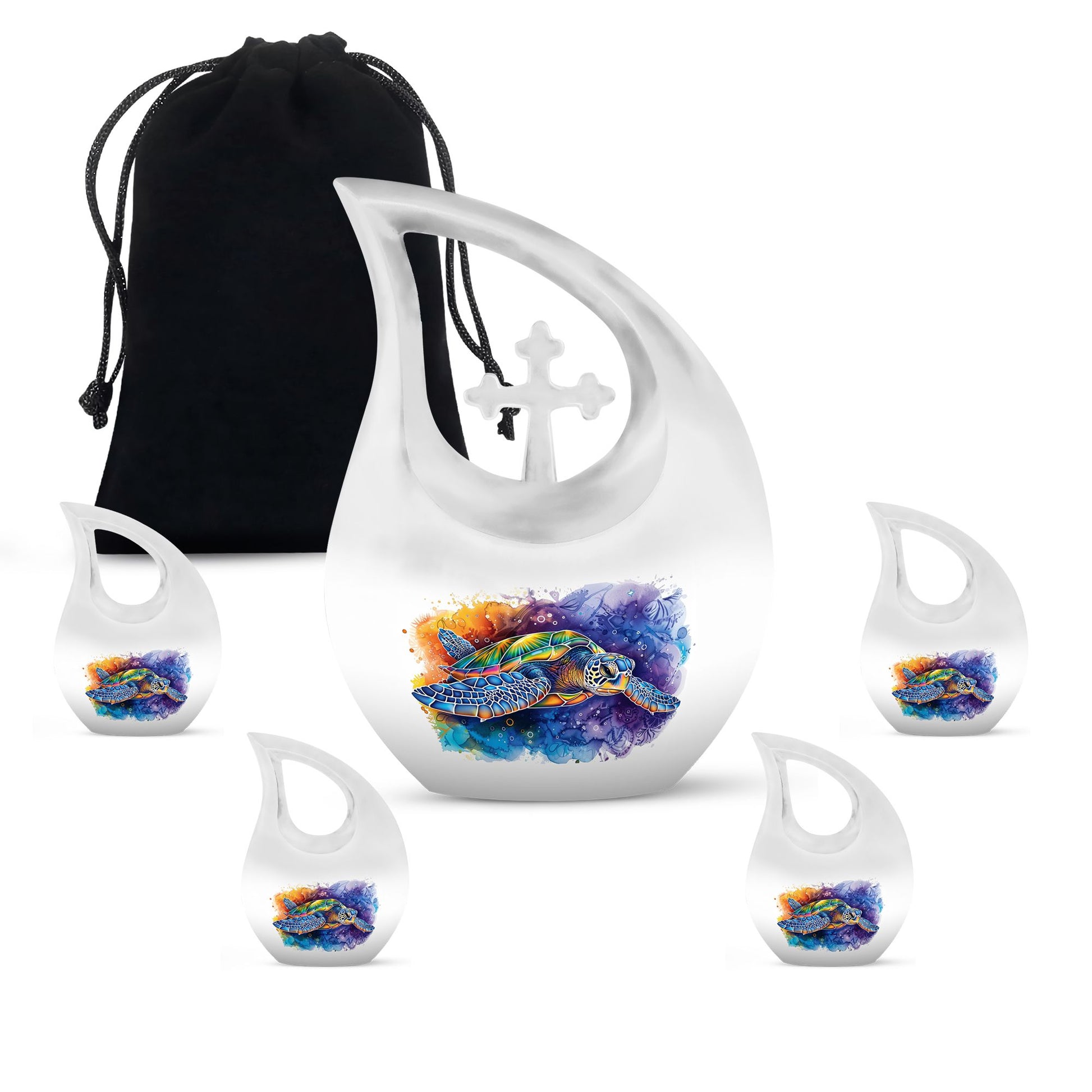 Turtle Theme Large Urn With 4 Keepsake Urn