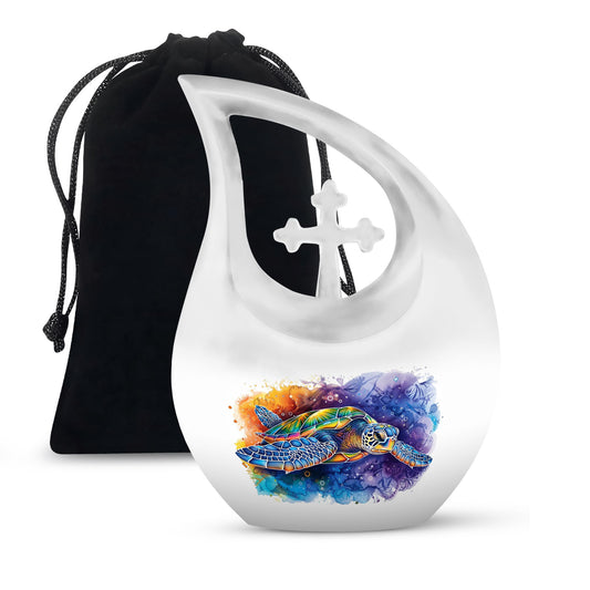 Turtle Memorial Urn - Colorful 10 Inch Aluminium Cremation Urn For Adult