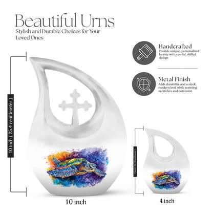 10-inch turtle-themed cross drop design urn