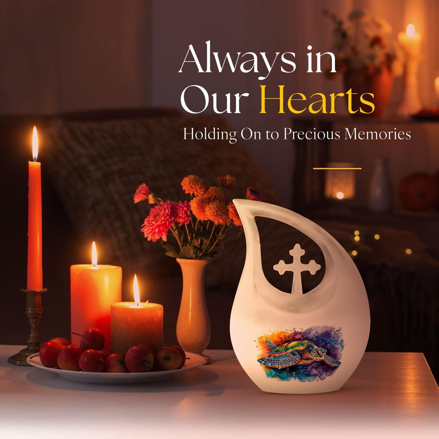 10-inch turtle-themed cross drop design urn