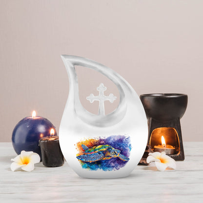 10-inch turtle-themed cross drop design urn